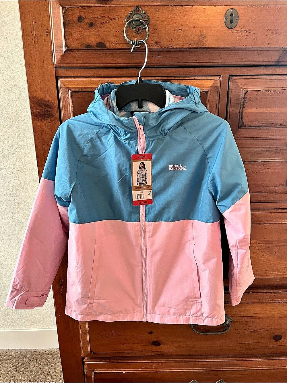Eddie Bauer Girls Color Block Rain Jacket Blue & Pink Size Medium NWT